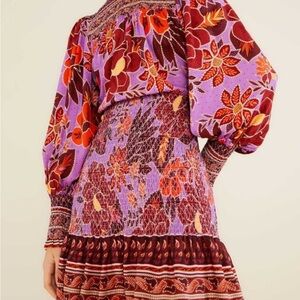 🎄Closet Closing Sale🎄 FARM Rio Vibrant Floral Long Sleeve Mini Dress M